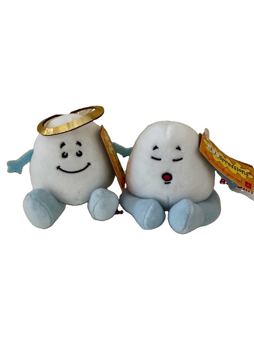 EggSpressions Plush Lot of 2 "Good Egg" & "Ohmmm-let" Angel Meditating Toy 3”